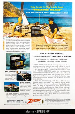 Zenith radio portable transocéanique dans un magazine NatGeo septembre 1956 Banque D'Images