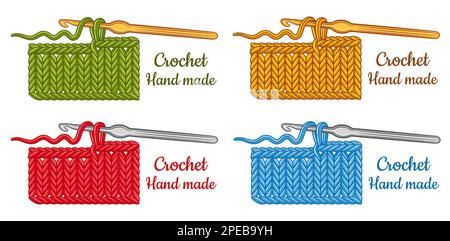 Crochet tricoté à la main, crochet à crochetage avec coton, fil de laine, tricoté icône tricoté tricoté. Textile fait main, travail à l'aiguille passe-temps. Vecteur Illustration de Vecteur