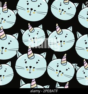 Joli motif vectoriel de caticorne de chat ou de licorne de chaton. Kawaii Cat Unicorn avec lipop. Illustration vectorielle isolée pour les dessins pour enfants Illustration de Vecteur