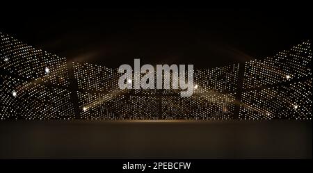 Le stade doré est illuminé de rayons, sur fond sombre. Illustration de Vecteur