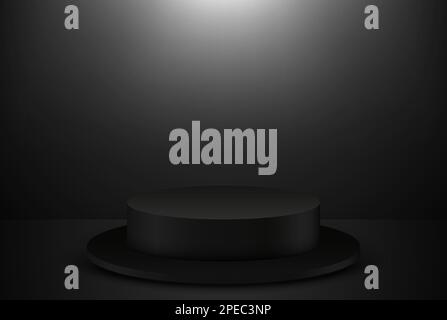 3D scène ronde vectorielle réaliste sur fond sombre. Podium rond noir pour la démonstration de produits et la publicité. Illustration de Vecteur