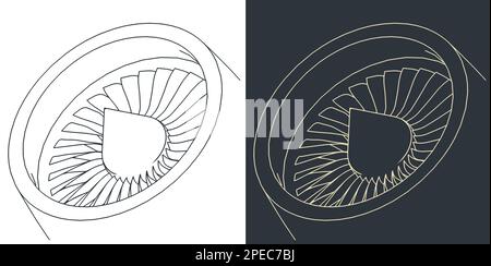 Illustration vectorielle stylisée d'esquisses de moteur à jet Illustration de Vecteur