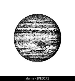 Jupiter Planet. Géant du gaz. Espace astronomique de la galaxie. Gravé à la main, dessiné dans un ancien croquis, style vintage pour l'étiquette. Illustration de Vecteur
