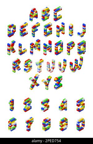 Alphabet de couleur en isométrie avec nombres. Clipart vectoriel Illustration de Vecteur