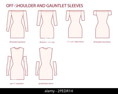 Ensemble de manches longues, courtes, coudes, 3-4 longueurs, illustration technique de la mode avec corps ajusté. Avant du modèle de vêtement plat. Femmes, hommes unisex CAD maquette Illustration de Vecteur
