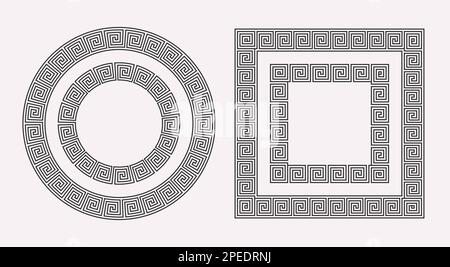 Collection de cadres d'ornement grec. Ensemble de motifs de méandre circulaire et carré. Motif grec ancien. Bords géométriques des méandros. Décorations vectorielles Illustration de Vecteur