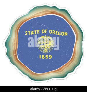 Drapeau Oregon dans le cadre. Badge de l'état américain. Panneau circulaire en couches autour du drapeau de l'Oregon. Belle illustration vectorielle. Illustration de Vecteur
