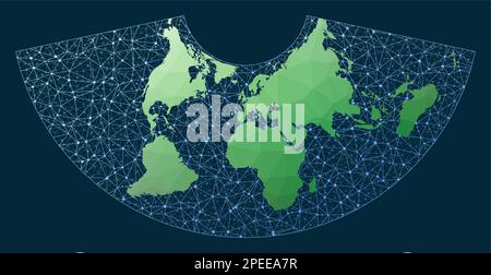 Internet et monde connecté. Projection de surface égale conique. Carte verte du monde poly avec arrière-plan réseau. Globe moderne connecté pour infogra Illustration de Vecteur