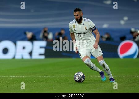 Madrid, espagnol. 15th mars 2023. Madrid Espagne; 03.15.2023.- joueur du Real Madrid Karim Benzema. Real Madrid vs Liverpool ronde de 16 jour de match 2 de 2 dans la Ligue des Champions. Stade Santiago Bernabeu dans la capitale du Royaume d'Espagne. Note finale 1-0 résultat global 6-2 crédit: Juan Carlos Rojas/dpa/Alamy Live News Banque D'Images