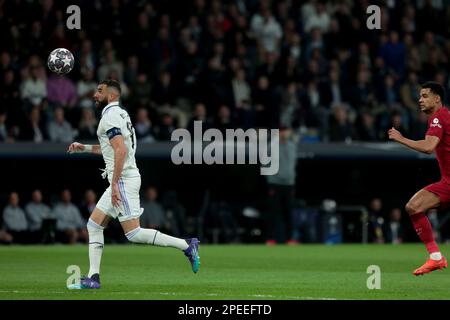 Madrid, espagnol. 15th mars 2023. Madrid Espagne; 03.15.2023.- Real Madrid Player Karim Benzema. Real Madrid vs Liverpool ronde de 16 jour de match 2 de 2 dans la Ligue des Champions. Stade Santiago Bernabeu dans la capitale du Royaume d'Espagne. Note finale 1-0 résultat global 6-2 crédit: Juan Carlos Rojas/dpa/Alamy Live News Banque D'Images