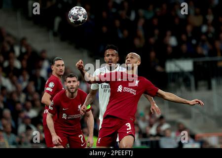 Madrid, espagnol. 15th mars 2023. Madrid Espagne; 03.15.2023.- le joueur de Liverpool Fabinho Real Madrid vs. Le tour de Liverpool du 16 jour de match 2 de 2 dans la Ligue des Champions. Stade Santiago Bernabeu dans la capitale du Royaume d'Espagne. Note finale 1-0 résultat global 6-2 crédit: Juan Carlos Rojas/dpa/Alamy Live News Banque D'Images