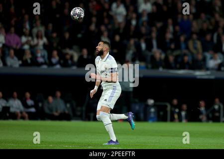 Madrid, espagnol. 15th mars 2023. Madrid Espagne; 03.15.2023.- Real Madrid Player Karim Benzema. Real Madrid vs Liverpool ronde de 16 jour de match 2 de 2 dans la Ligue des Champions. Stade Santiago Bernabeu dans la capitale du Royaume d'Espagne. Note finale 1-0 résultat global 6-2 crédit: Juan Carlos Rojas/dpa/Alamy Live News Banque D'Images