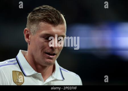 Madrid, espagnol. 15th mars 2023. Madrid Espagne; 03.15.2023.- joueur du Real Madrid Toni Kroos. Real Madrid vs Liverpool ronde de 16 jour de match 2 de 2 dans la Ligue des Champions. Stade Santiago Bernabeu dans la capitale du Royaume d'Espagne. Note finale 1-0 résultat global 6-2 crédit: Juan Carlos Rojas/dpa/Alamy Live News Banque D'Images