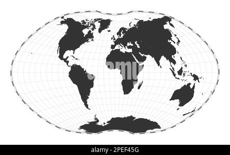Carte du monde vectoriel. Projection Ginzburg IV. Carte géographique du monde Uni avec lignes de latitude et de longitude. Centré sur 0deg longitude. Vecteur illustrat Illustration de Vecteur