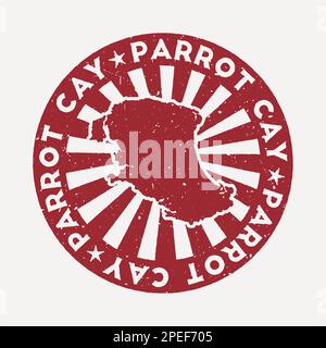 Timbre Parrot Cay. Voyagez en caoutchouc rouge avec la carte de l'île, illustration vectorielle. Peut être utilisé comme insigne, logotype, étiquette, autocollant ou badge de t Illustration de Vecteur