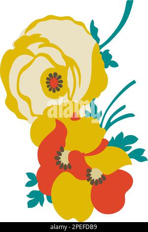 OLGA (1979) bouquet floral décoratif « floral power » N°1 • illustration vectorielle de style de mode de la fin des années 1970. Illustration de Vecteur