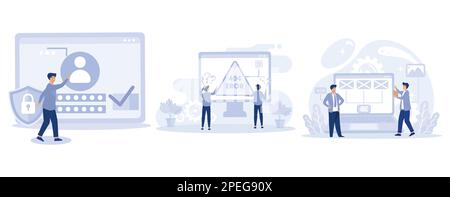 Page de connexion, erreur 404, modèle de site Web, formulaire de connexion utilisateur, interface utilisateur, nouvel enregistrement de compte, définition d'une illustration moderne à vecteur plat. Illustration de Vecteur
