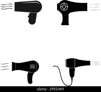 icône du sèche-cheveux isolée sur un fond blanc. Panneau « sèche-cheveux ». Symbole de séchage des cheveux. Souffler de l'air chaud. Illustration vectorielle Illustration de Vecteur