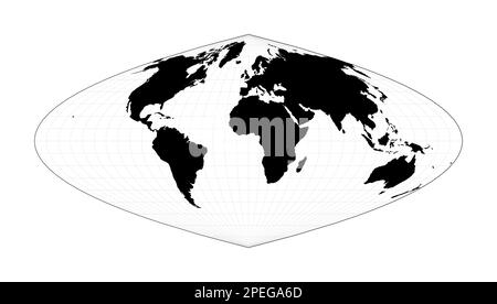 Contour du monde. Projection parabolique Craster. Plan de la carte géographique mondiale avec des lignes de graticlue. Illustration vectorielle. Illustration de Vecteur