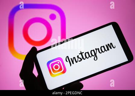 Ukraine. 15th mars 2023. Dans cette illustration, le logo Instagram apparaît sur l'écran d'un smartphone. Crédit : SOPA Images Limited/Alamy Live News Banque D'Images