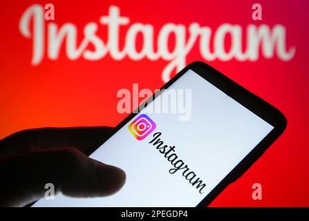 Ukraine. 15th mars 2023. Dans cette illustration, le logo Instagram apparaît sur l'écran d'un smartphone. Crédit : SOPA Images Limited/Alamy Live News Banque D'Images