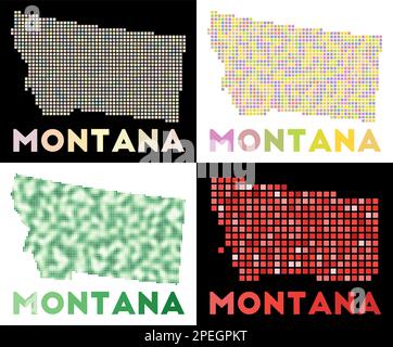 Carte du Montana. Collection de cartes du Montana en style pointillé. Frontières de l'état américain remplies de rectangles pour votre conception. Illustration vectorielle. Illustration de Vecteur
