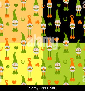 Ensemble de motifs sans couture avec gnomes de la Patricks. Tissus de gnome St Patrick, papier peint et décoration de maison. Illustration de Vecteur
