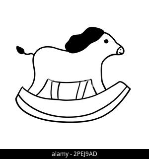 Dessin animé cheval de Noël jouet en contour de style doodle isolé sur fond blanc. Illustration vectorielle. Illustration de Vecteur