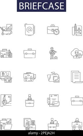 Icônes et signes vectoriels de ligne de porte-documents. mallette, travail, valise, sac, bureau, jeu d'illustrations vectorielles bagage, objet, boîtier Illustration de Vecteur