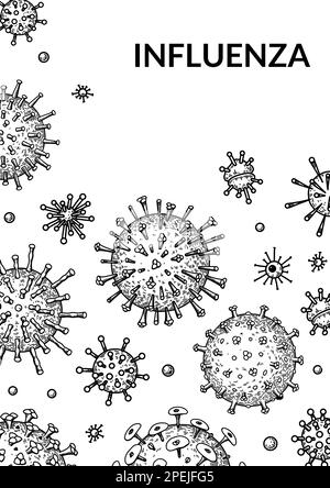 Arrière-plan vertical du virus dans le style d'esquisse. Bactéries dessinées à la main, germe, micro-organisme. Microbiologie conception scientifique. Illustration vectorielle dans l'esquisse Illustration de Vecteur