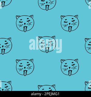 Motif sans couture Cute Cats, arrière-plan de dessin animé, illustration vectorielle. Illustration de Vecteur