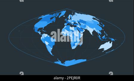 Carte du monde. Projection parabolique Craster. Illustration futuriste pour votre infographie. Belle palette de couleurs bleues. Illustration vectorielle vibrante. Illustration de Vecteur