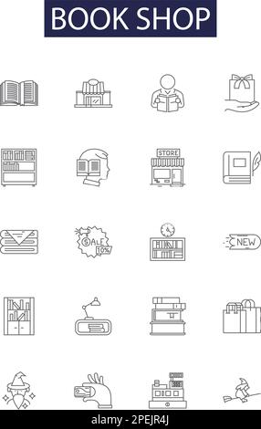 Réserver les icônes vectorielles et les panneaux de la ligne de magasin. Livres, Volume, romans, Histoire, Bibliothèque, Jeu d'illustrations vectorielles pour le commerce de détail, les tablettes et la lecture Illustration de Vecteur
