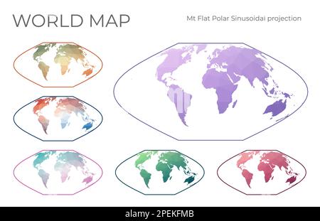 Jeu de cartes à faible Poly World. McBryde-Thomas projection à surface égale sinusoïdale polaire plate. Collection de cartes du monde en style géométrique. Illustration vectorielle Illustration de Vecteur