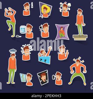 Diverses icônes de phobies définissent stikers collection vecteur avec ombre sur fond violet Illustration de Vecteur