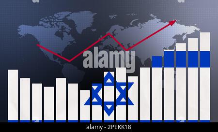 Graphique à barres d'Israël avec des hauts et des bas, des valeurs croissantes, le concept de reprise économique et d'amélioration des affaires, les entreprises rouvrent, la politique de conflac Banque D'Images