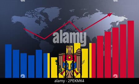 Graphique à barres de Moldavie avec des hauts et des bas, des valeurs croissantes, le concept de reprise économique et d'amélioration des affaires, la réouverture des entreprises, les confli politiques Banque D'Images