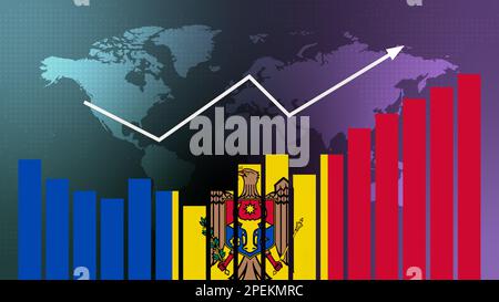 Graphique à barres de Moldavie avec des hauts et des bas, des valeurs croissantes, le concept de reprise économique et d'amélioration des affaires, la réouverture des entreprises, les confli politiques Banque D'Images