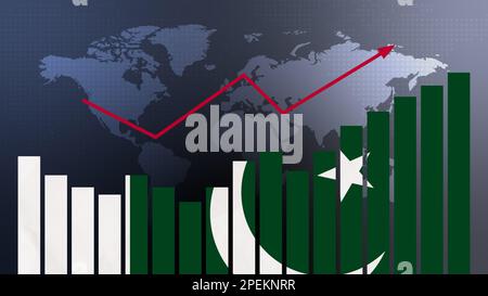 Graphique à barres du Pakistan avec des hauts et des bas, des valeurs croissantes, le concept de reprise économique et d'amélioration des affaires, la réouverture des entreprises, la politique confl Banque D'Images
