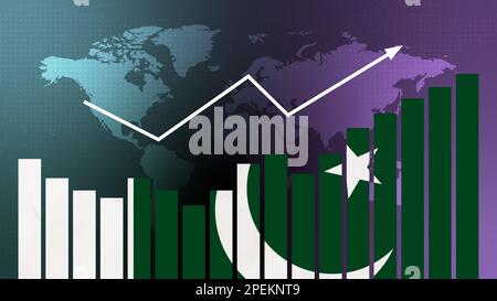 Graphique à barres du Pakistan avec des hauts et des bas, des valeurs croissantes, le concept de reprise économique et d'amélioration des affaires, la réouverture des entreprises, la politique confl Banque D'Images