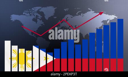 Graphique à barres des Philippines avec des hauts et des bas, des valeurs croissantes, le concept de reprise économique et d'amélioration des affaires, les entreprises rouvrent, politique co Banque D'Images