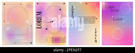 Affiches modernes de dégradé flou dans le style psychédélique tendance 90s, 00s avec des formes géométriques. Y2K esthétique. Modèle d'affiche pour les publications sur les médias sociaux, DIG Illustration de Vecteur