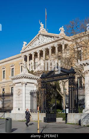 Le bâtiment de la Bibliothèque nationale espagnole. Madrid. Espagne. Banque D'Images