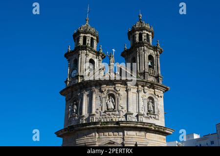 Pontevedra, Galice. Espagne. 7 février 2023. Église de la Vierge du pèlerin, Iglesia de la Virgen Peregrina. Une chapelle en forme de pétoncle Banque D'Images