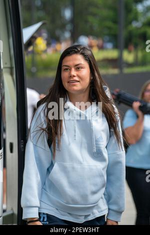 Sydney, Nouvelle-Galles du Sud, 19 février 2023 : Maria Mendez (14 Espagne) arrive sur place avant le match international de la coupe des nations entre l'Australie et l'Espagne au stade CommBank de Sydney, en Australie. (Llamas/SPP NOE) Banque D'Images