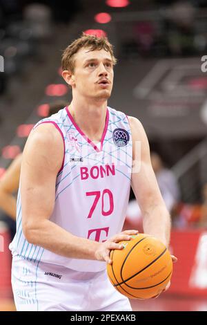 Bonn, Allemagne. 14th mars 2023. Finn DELANY (BON, mi.) sur le ballon, lancer, lancer librement, simple action. Score final 85:75, paniers de la Ligue des Champions de basket-ball/Telekom Bonn-BAXI Manresa/BONN vs MANN/Round of 16 - Groupe J/5th, dans le TELEKOMMOME, on 14 mars 2023 Credit: dpa/Alamy Live News Banque D'Images