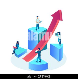 Vecteur de gens d'affaires se trouvant sur le tableau financier travaillant pour construire une entreprise prospère Illustration de Vecteur