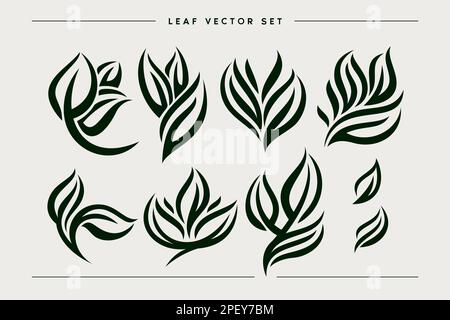 Design minimaliste avec logo en forme de feuille. Logo rétro de l'usine. Dessin de feuilles art. Illustration de Vecteur