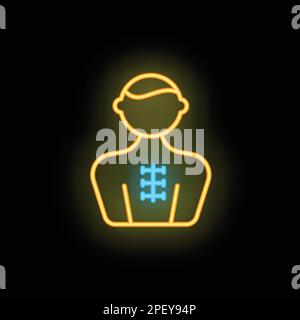 Vecteur de contour de l'icône du chirurgien cardiaque. Soins médicaux. Couleur néon patient cardio isolée sur noir Illustration de Vecteur