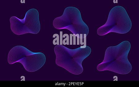 Formes amorphes dynamiques, formes fluides abstraites avec gradient, forme liquide composée de lignes avec effet de mélange. Illustration de Vecteur